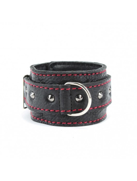 Черные оковы с шипами и контрастной строчкой - БДСМ Арсенал - купить с доставкой в Первоуральске