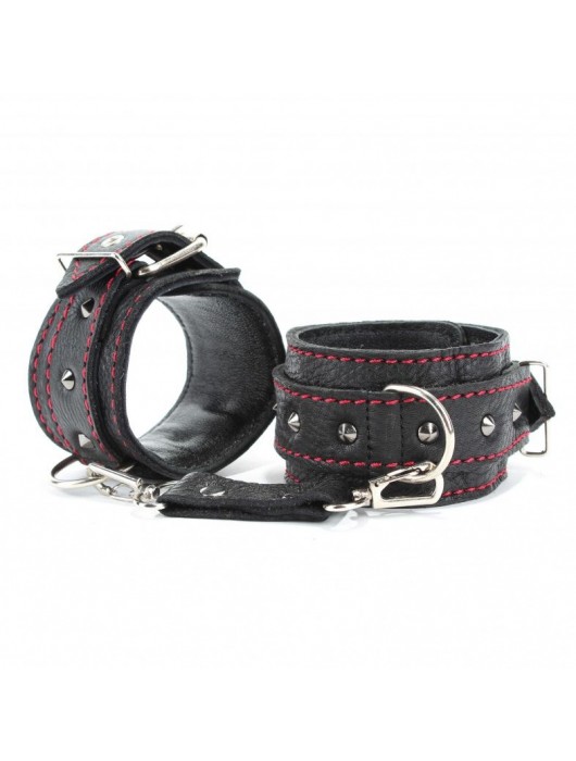 Черные оковы с шипами и контрастной строчкой - БДСМ Арсенал - купить с доставкой в Первоуральске