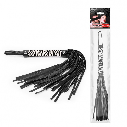 Черная многохвостовая плеть с круглой ручкой-зеброй - 39 см. - Notabu - купить с доставкой в Первоуральске