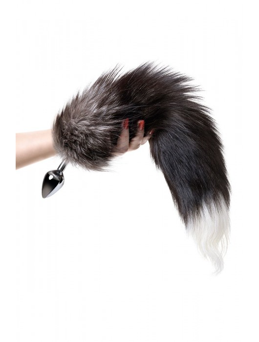 Серебристая металлическая анальная втулка с хвостом чернобурой лисы - размер S - ToyFa - купить с доставкой в Первоуральске