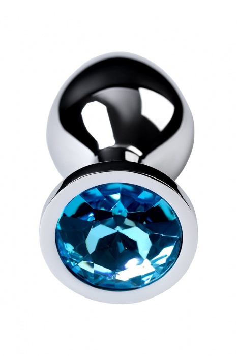 Серебристая конусовидная анальная пробка с голубым кристаллом - 8 см. - ToyFa - купить с доставкой в Первоуральске