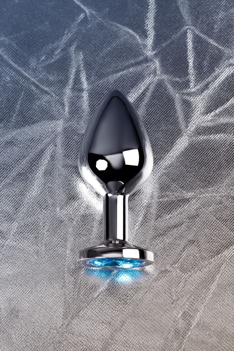 Серебристая конусовидная анальная пробка с голубым кристаллом - 8 см. - ToyFa - купить с доставкой в Первоуральске