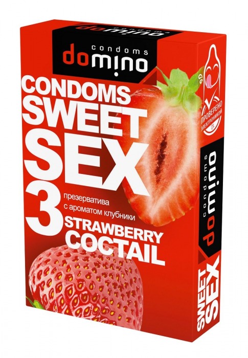 Презервативы для орального секса DOMINO Sweet Sex с ароматом клубничного коктейля  - 3 шт. - Domino - купить с доставкой в Первоуральске