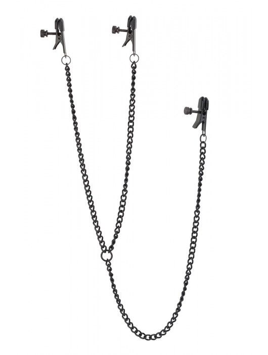 Черные зажимы на соски и клитор на цепочке DELUXE NIPPLE   CLIT CLAMPS - Dream Toys - купить с доставкой в Первоуральске