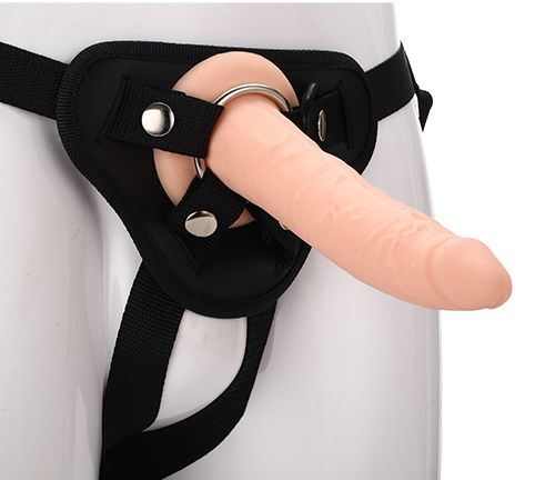 Телесный страпон на черных трусиках STRAP ON REAL DILDO - 20 см. - Dream Toys - купить с доставкой в Первоуральске