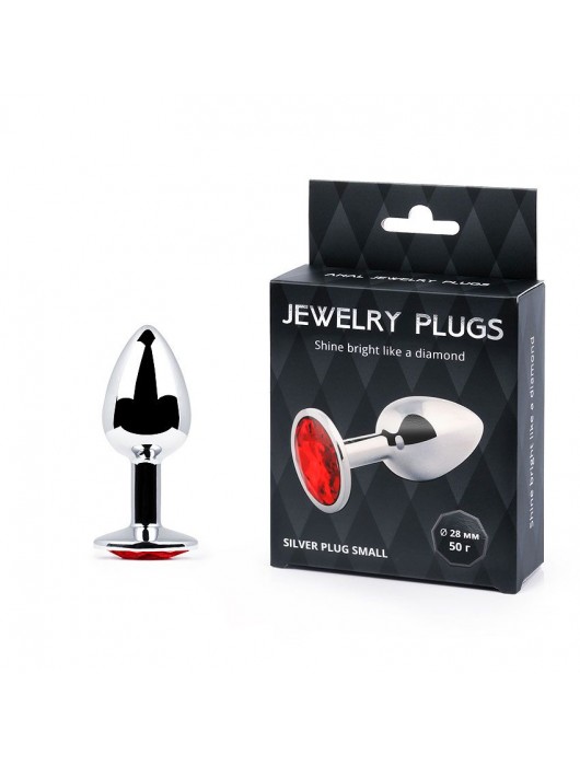 Серебристая анальная пробка с красным стразом - 7,2 см. - Anal Jewelry Plug - купить с доставкой в Первоуральске