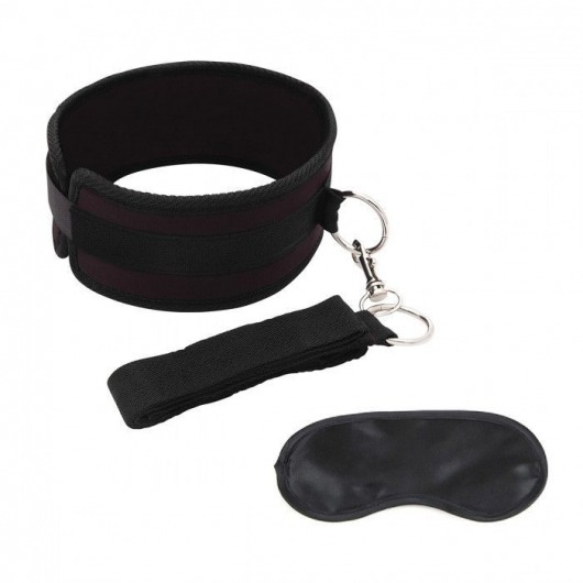 Черный ошейник с длинным поводком Collar and Leash Set - Lux Fetish - купить с доставкой в Первоуральске