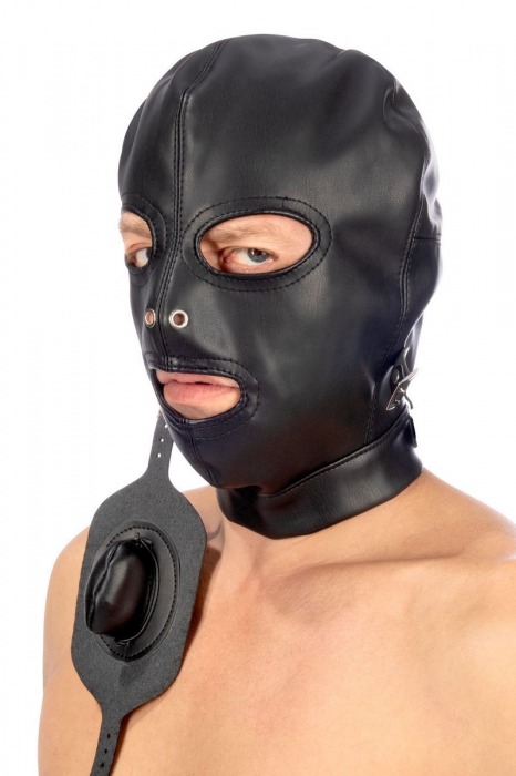 Маска-шлем с прорезями для глаз и регулируемым кляпом - Fetish Tentation - купить с доставкой в Первоуральске Маска-шлем с прорезями для глаз и регулируемым кляпом - Fetish Tentation - купить с доставкой в Первоуральске
