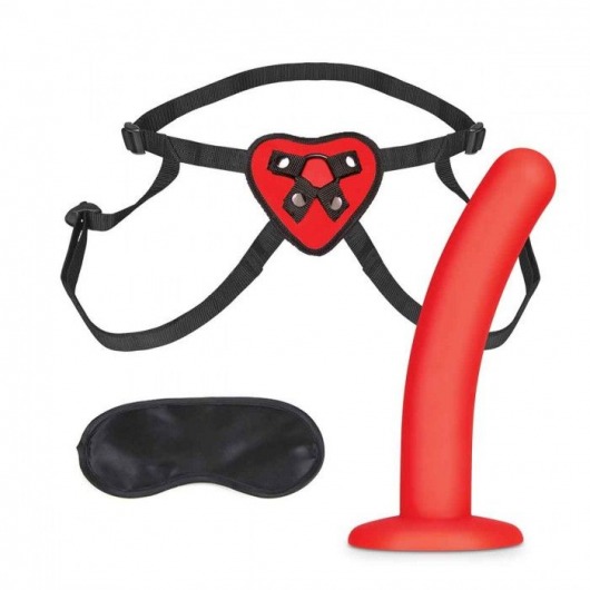 Красный поясной фаллоимитатор Red Heart Strap on Harness   5in Dildo Set - 12,25 см. - Lux Fetish - купить с доставкой в Первоуральске