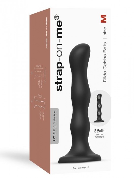 Черная насадка Strap-On-Me Dildo Geisha Balls size M - Strap-on-me - купить с доставкой в Первоуральске