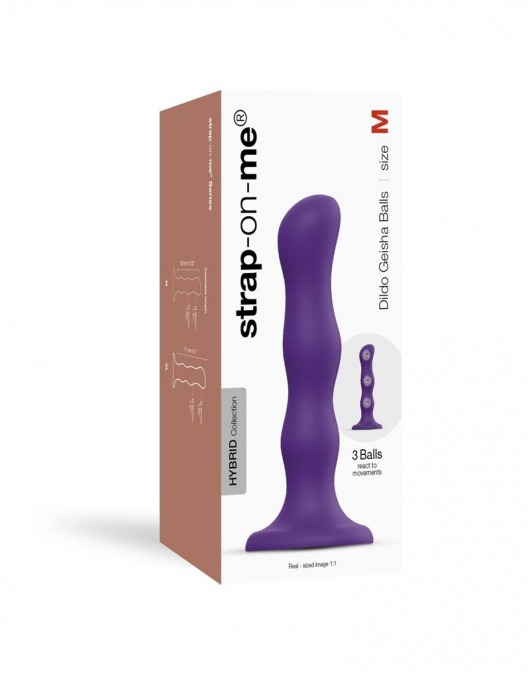 Фиолетовая насадка Strap-On-Me Dildo Geisha Balls size M - Strap-on-me - купить с доставкой в Первоуральске