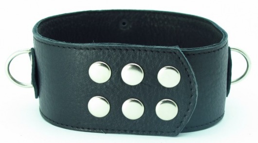Чёрный кожаный ошейник с кольцами и клёпками - БДСМ Арсенал - купить с доставкой в Первоуральске