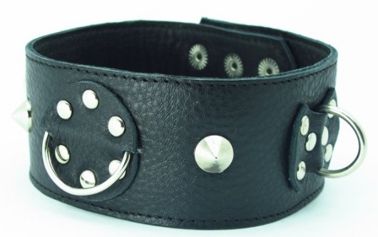 Чёрный кожаный ошейник с кольцами и клёпками - БДСМ Арсенал - купить с доставкой в Первоуральске