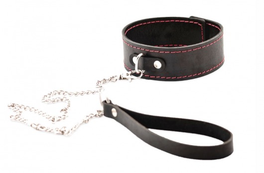 Черный широкий ошейник с красной строчкой и поводком - Crazy Handmade - купить с доставкой в Первоуральске Черный широкий ошейник с красной строчкой и поводком - Crazy Handmade - купить с доставкой в Первоуральске