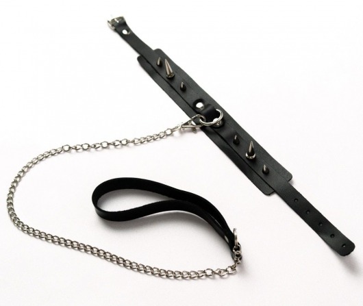 Черный ошейник с шипами и поводком - Crazy Handmade - купить с доставкой в Первоуральске