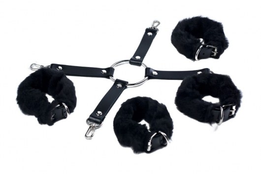 Черный набор для фиксации со съемными меховыми опушками - Лунный свет - купить с доставкой в Первоуральске