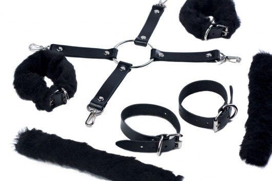 Черный набор для фиксации со съемными меховыми опушками - Лунный свет - купить с доставкой в Первоуральске