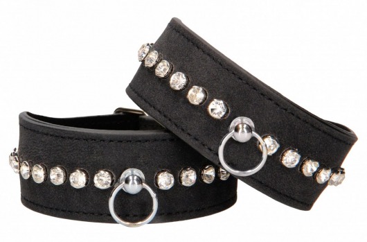 Черные наручники Diamond Studded Wrist Cuffs - Shots Media BV - купить с доставкой в Первоуральске