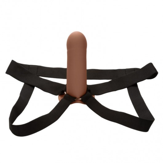 Коричневый фаллопротез из силикона Extension with Harness - 15,75 см. - California Exotic Novelties - купить с доставкой в Первоуральске