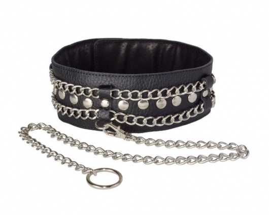 Чёрный ошейник с цепочками и поводком - Sitabella - купить с доставкой в Первоуральске