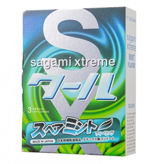 Презервативы Sagami Xtreme Mint с ароматом мяты - 3 шт. - Sagami - купить с доставкой в Первоуральске