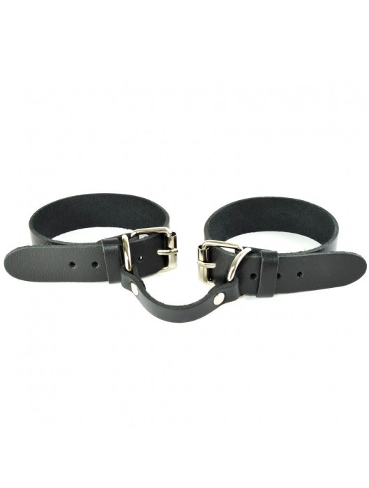 Черные кожаные наручники со съемной красной опушкой - Sitabella - купить с доставкой в Первоуральске
