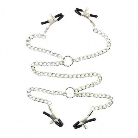 Серебристые зажимы для сосков и половых губ на тонкой цепочке - Notabu - купить с доставкой в Первоуральске Серебристые зажимы для сосков и половых губ на тонкой цепочке - Notabu - купить с доставкой в Первоуральске