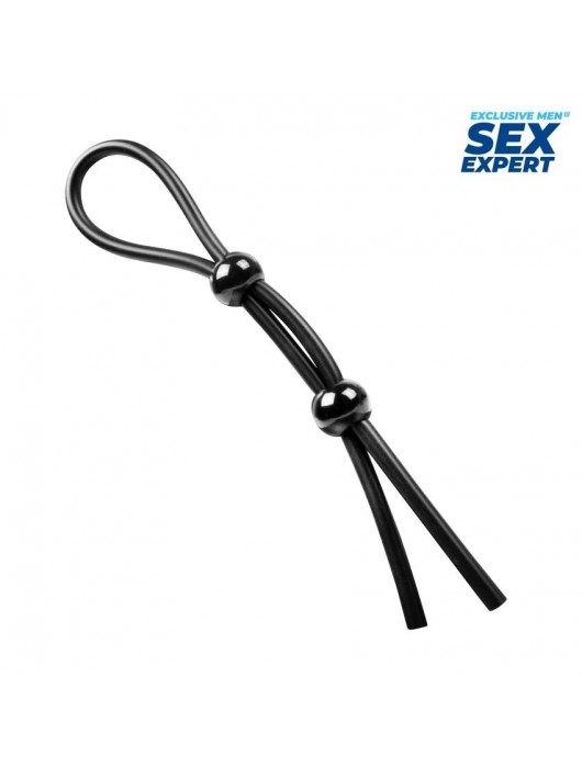 Черное силиконовое лассо с двумя шариками для утяжки - Sex Expert - в Первоуральске купить с доставкой