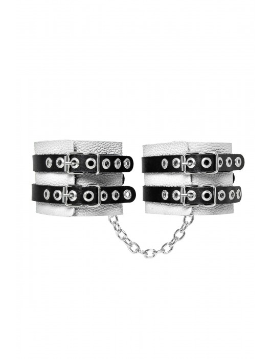 Бело-черные оковы с двумя ремешками и люверсами - Pecado - купить с доставкой в Первоуральске