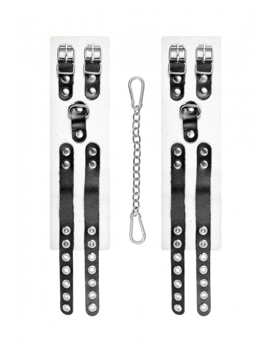 Бело-черные оковы с двумя ремешками и люверсами - Pecado - купить с доставкой в Первоуральске