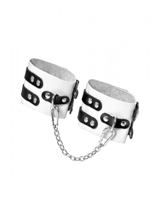 Бело-черные оковы с двумя ремешками и люверсами - Pecado - купить с доставкой в Первоуральске