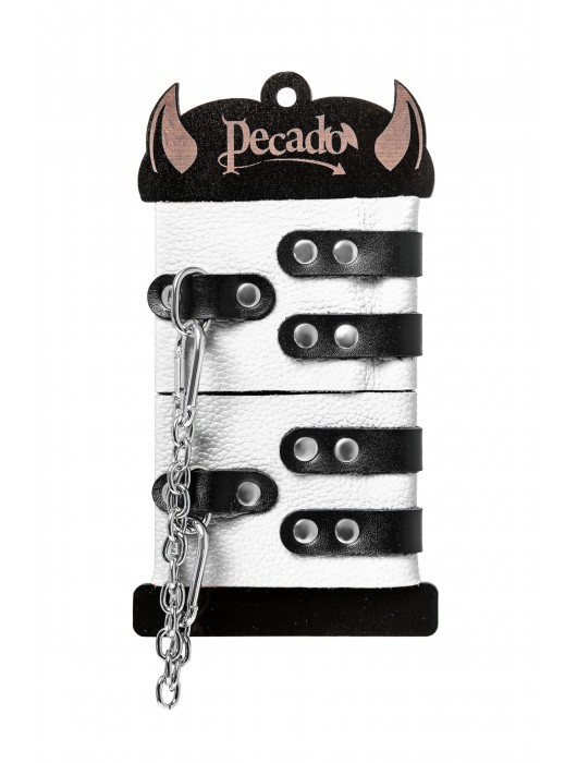 Бело-черные оковы с двумя ремешками и люверсами - Pecado - купить с доставкой в Первоуральске
