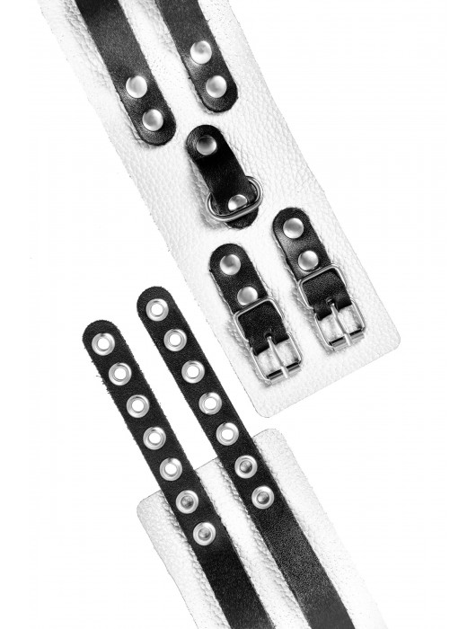 Бело-черные оковы с двумя ремешками и люверсами - Pecado - купить с доставкой в Первоуральске
