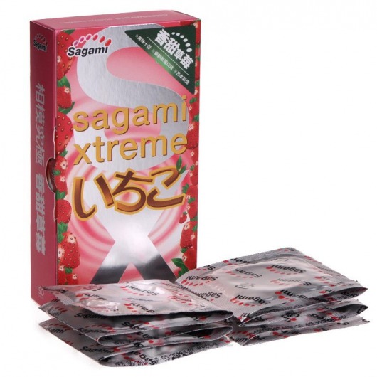 Презервативы Sagami Xtreme Strawberry c ароматом клубники - 10 шт. - Sagami - купить с доставкой в Первоуральске