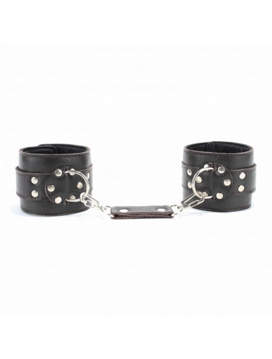 Коричневые оковы из мягкой кожи на металлической цепочке - БДСМ Арсенал - купить с доставкой в Первоуральске