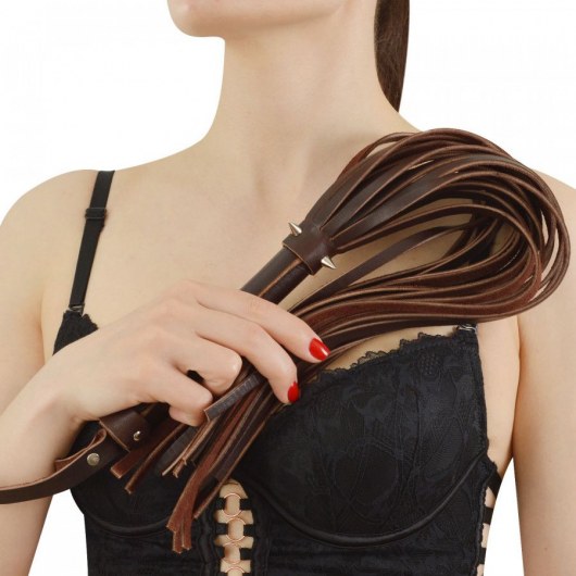 Коричневая кожаная плеть с шипами - 55 см. - Sitabella - купить с доставкой в Первоуральске