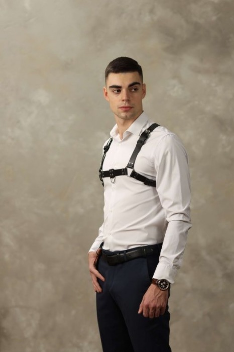 Черная мужская кожаная портупея №4 - БДСМ Арсенал - купить с доставкой в Первоуральске