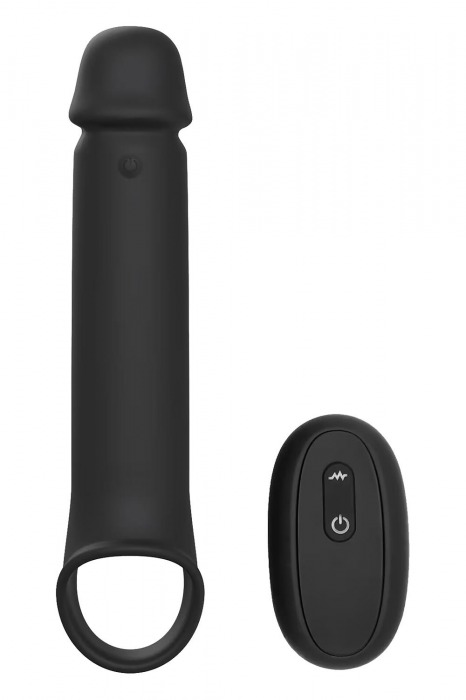 Черная насадка-удлинитель с вибрацией Vibrating Extender With Remote - Dream Toys - в Первоуральске купить с доставкой