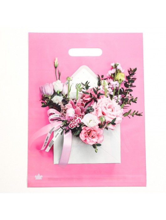 Розовый пакет с цветочным принтом и вырубной ручкой (40х31 см) - Сима-Ленд - купить с доставкой в Первоуральске