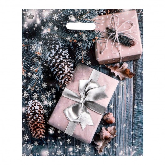 Новогодний пакет с принтом в виде подарков и вырубной ручкой (45х38 см) - Сима-Ленд - купить с доставкой в Первоуральске
