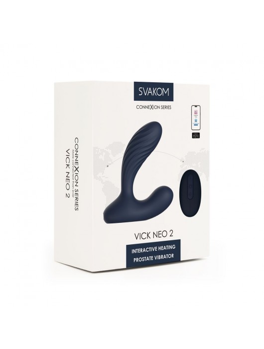 Темно-синий вибромассажер простаты Vick Neo 2 c функцией нагрева и пультом ДУ - Svakom - в Первоуральске купить с доставкой