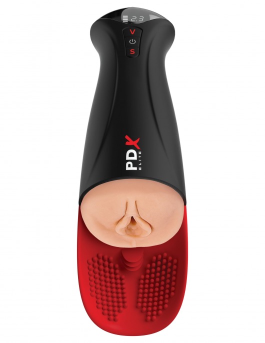 Телесный мастурбатор-вагина в черной колбе с вибрацией Fuck-O-Matic Pro XL - Pipedream - в Первоуральске купить с доставкой