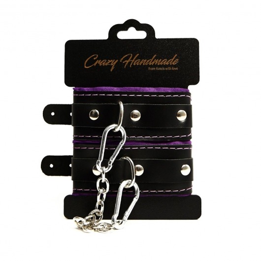 Черно-фиолетовые скругленные наручники с мягкой подкладкой - Crazy Handmade - купить с доставкой в Первоуральске