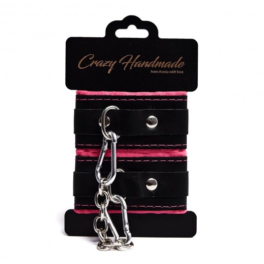 Черно-розовые скругленные наручники с мягкой подкладкой - Crazy Handmade - купить с доставкой в Первоуральске