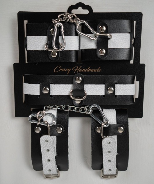 Набор фиксаторов из черной и белой натуральной кожи - Crazy Handmade - купить с доставкой в Первоуральске