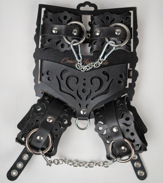 Черный ажурный кожаный набор фиксаций - Crazy Handmade - купить с доставкой в Первоуральске