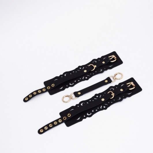 Черный кожаные оковы с узорами и золотистой фурнитурой - Crazy Handmade - купить с доставкой в Первоуральске