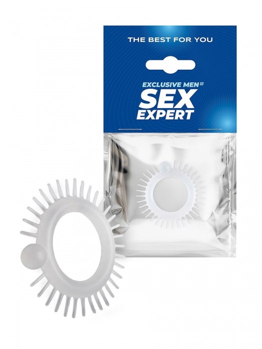 Эластичное эрекционное кольцо с шипиками и шариком - Sex Expert - в Первоуральске купить с доставкой