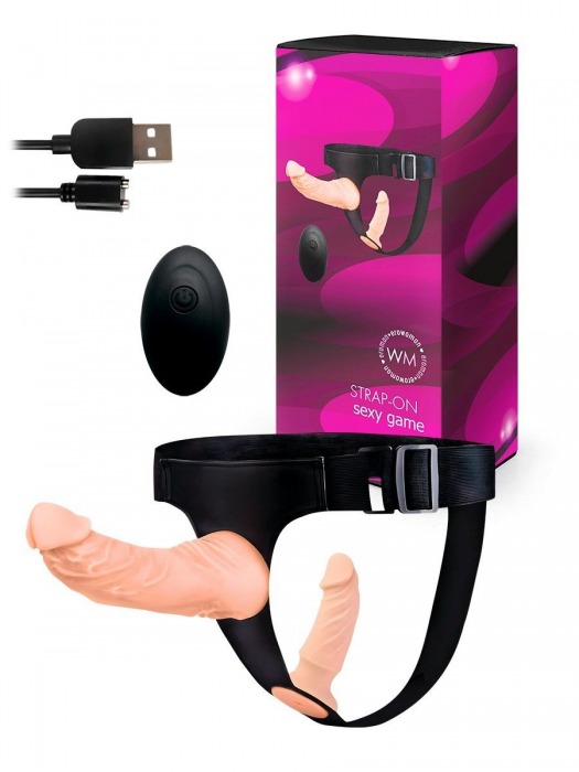 Женский страпон с 2 насадками, вибрацией и пультом ДУ - Erowoman-Eroman - купить с доставкой в Первоуральске