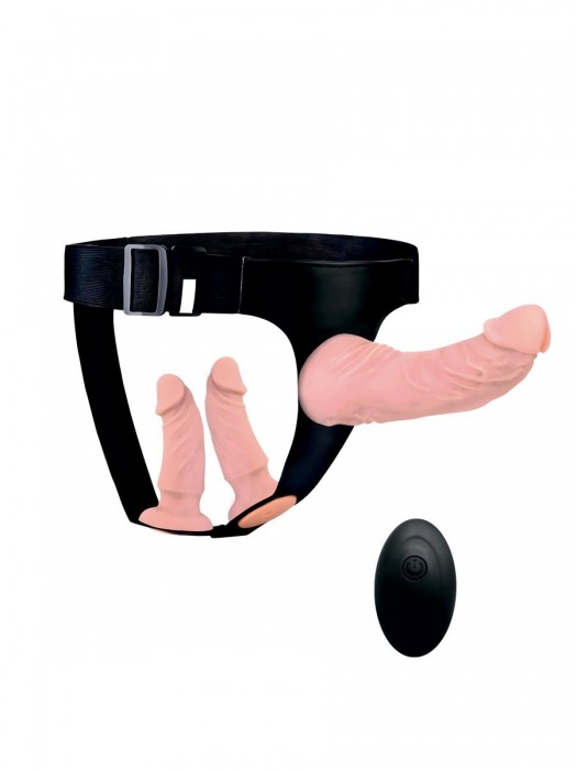 Женский страпон с 3 насадками и вибрацией - Erowoman-Eroman - купить с доставкой в Первоуральске